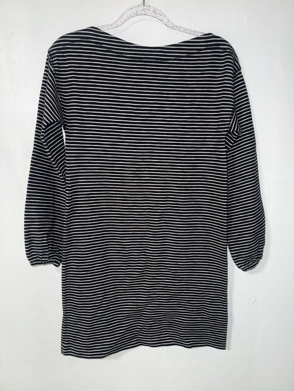 Lilla P Black and White Striped Bateau Neck Drop Shoulder Knit Shift Dress XS